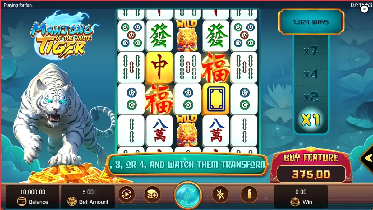 Visual vibrante do slot Mahjong of the White Tiger com tema oriental e tigre guardião