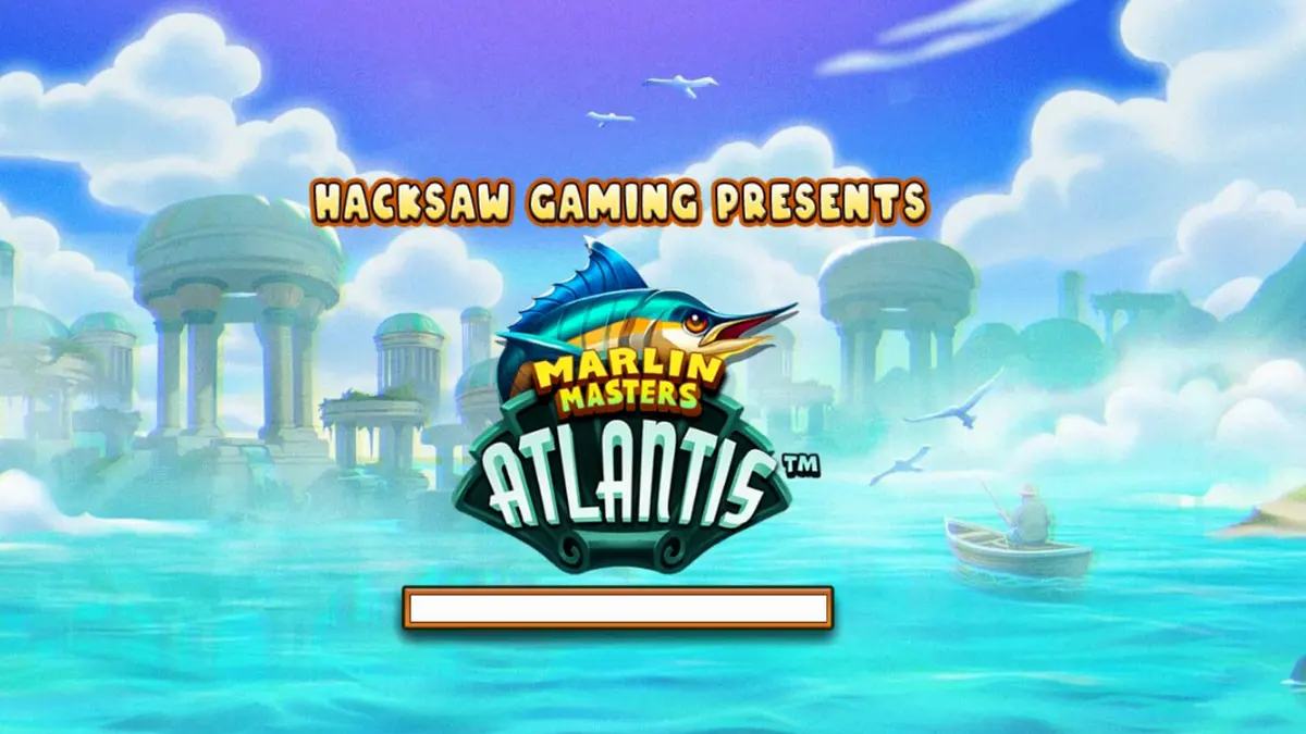Interface do jogo de slot Marlin Masters Atlantis com elementos de mitologia grega e pesca