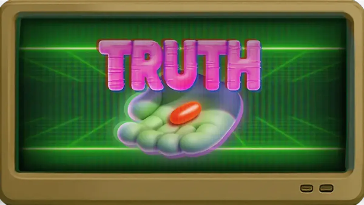 Interface do slot Truth com temática de conspiração e monitores retrô