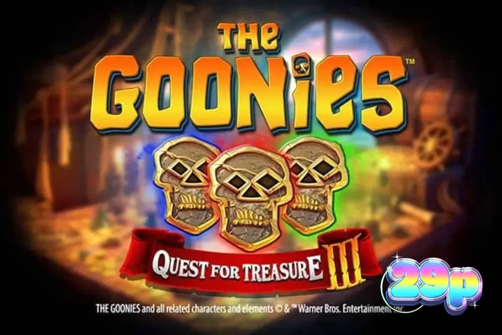 The Goonies Quest for Treasure 3 slot interface com elementos temáticos de piratas e tesouros.